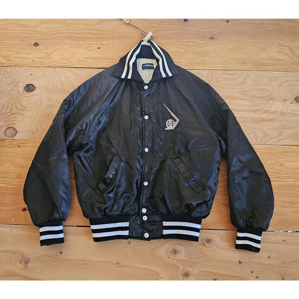 Santa Fe Railroad Baseball Style Black White Jacket Sz L 1980s